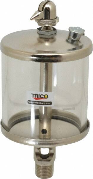 Trico - 1 Outlet, Glass Bowl, 10 Ounce Manual-Adjustable Oil Reservoir - 3/8 NPT Outlet, 3-1/8" Diam x 6-13/16" High - Apex Tool & Supply