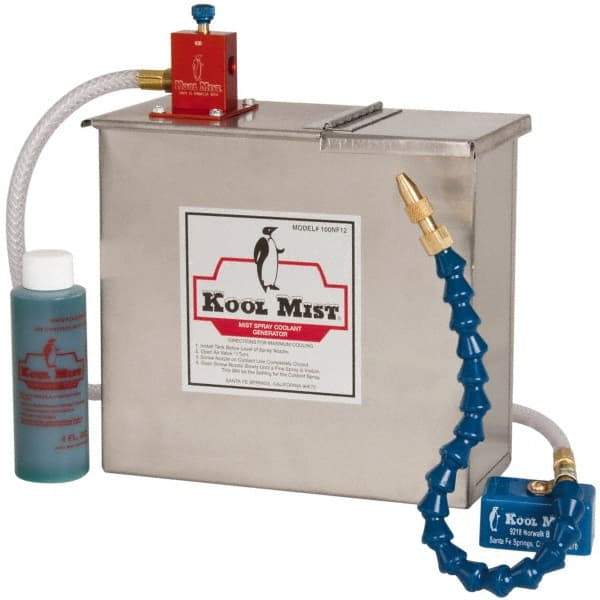 Kool Mist - 1 Outlet, 3 Gal Tank Capacity, Stainless Steel Tank Mist Coolant System - 4' Coolant Line Length, 18" Hose Length, 5/16" Nozzle Diam - Apex Tool & Supply