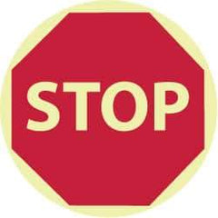 NMC - Stop, Anti-Skid Polyester Floor Sign - Round, Red on Glow (Yellow), Adhesive Backed, For Security & Admittance - Apex Tool & Supply