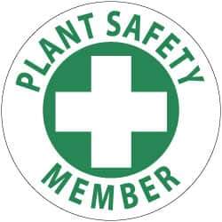 NMC - Plant Safety Member, Hard Hat Label - Green on White, 2" Thick, For Accident Prevention - Apex Tool & Supply