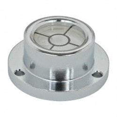 Geier & Bluhm, Inc. - 1 Inch Base Diameter x 0.44 Inch Overall Height, 1 Circle, Brass Bull's Eye Circular Level - 0.22 Inch Vial Diameter, 1/2 Inch Inner Diameter, 0.093 Inch Mounting Hole Diameter, 0.1 Inch Sensitivity, -40 to 160°F, Cross Lines - Apex Tool & Supply