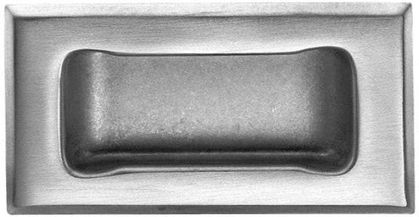 Made in USA - 4" Overall Width x 2" Overall Height, 0.63" Recess Depth, Satin Recessed Pull - Stainless Steel, 1.4" Recess Height, 3.19" Recess Width, 3.62" Center to Center - Apex Tool & Supply