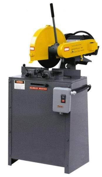 Kalamazoo - 14" Blade Diam, 1" Arbor Hole, Miter Chop & Cutoff Saw - 3 Phase, 4,400 RPM, 5 hp, 220/440 Volts, 2-1/2" in Solids at 90°, 2-1/2" in Solids at 45°, 3" in Pipe at 45° - Apex Tool & Supply