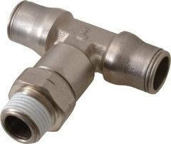 Legris - 1/2" Outside Diam, 3/8 NPT, Nickel Plated Brass Push-to-Connect Tube Male Swivel Branch Tee - 290 Max psi, Tube to Male NPT Connection, Buna Nitrile O-Ring - Apex Tool & Supply
