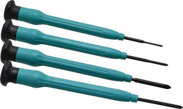 Moody Tools - 4 Piece JIS & Phillips Screwdriver Set - Round Shank, Multi Handle, Bit Sizes: Philips JIS: #000 to #00, Phillips: #0 to #1 - Apex Tool & Supply