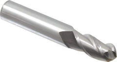 Accupro - 15/32" Diam, 1" LOC, 3 Flute Solid Carbide Ball End Mill - Uncoated, Single End, 3" OAL, 1/2" Shank Diam, Spiral Flute - Apex Tool & Supply