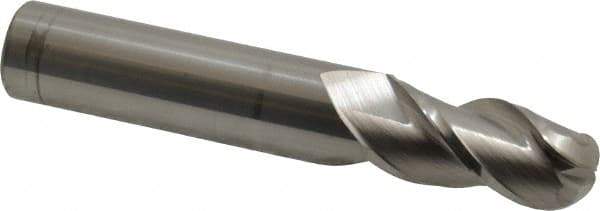 Accupro - 31/64" Diam, 1" LOC, 3 Flute Solid Carbide Ball End Mill - Uncoated, Single End, 3" OAL, 1/2" Shank Diam, Spiral Flute - Apex Tool & Supply