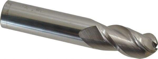 Accupro - 3/4" Diam, 1-1/2" LOC, 3 Flute Solid Carbide Ball End Mill - Uncoated, Single End, 4" OAL, 3/4" Shank Diam, Spiral Flute - Apex Tool & Supply