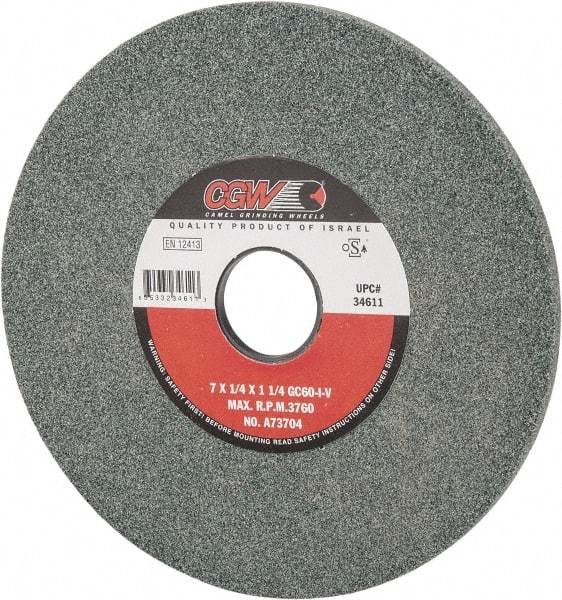 Camel Grinding Wheels - 7" Diam x 1-1/4" Hole x 1/4" Thick, I Hardness, 60 Grit Surface Grinding Wheel - Silicon Carbide, Type 1, Medium Grade, 3,760 Max RPM, Vitrified Bond, No Recess - Apex Tool & Supply