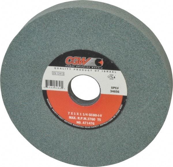 Camel Grinding Wheels - 7" Diam x 1-1/4" Hole x 1" Thick, I Hardness, 80 Grit Surface Grinding Wheel - Silicon Carbide, Type 5, Medium Grade, 3,760 Max RPM, Vitrified Bond, One-Side Recess - Apex Tool & Supply