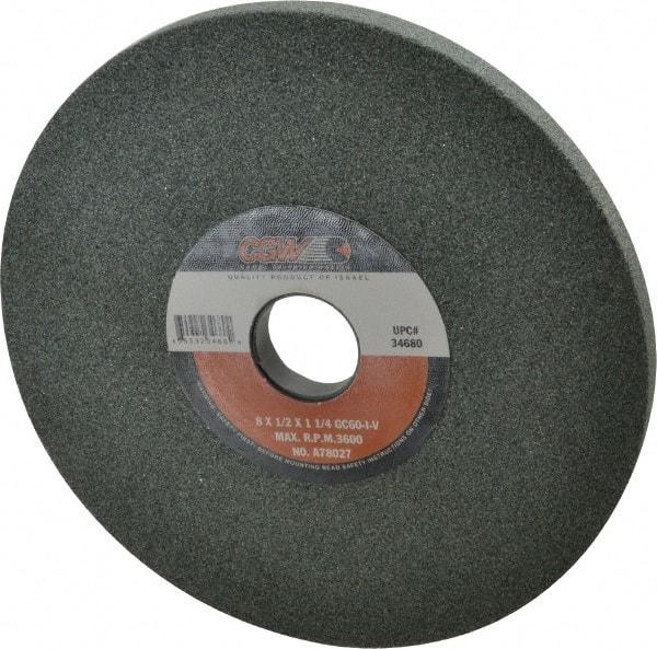Camel Grinding Wheels - 8" Diam x 1-1/4" Hole x 1/2" Thick, I Hardness, 60 Grit Surface Grinding Wheel - Silicon Carbide, Type 1, Medium Grade, 3,600 Max RPM, Vitrified Bond, No Recess - Apex Tool & Supply