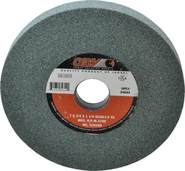 Camel Grinding Wheels - 7" Diam x 1-1/4" Hole x 3/4" Thick, I Hardness, 60 Grit Surface Grinding Wheel - Silicon Carbide, Type 5, Medium Grade, 3,760 Max RPM, Vitrified Bond, One-Side Recess - Apex Tool & Supply