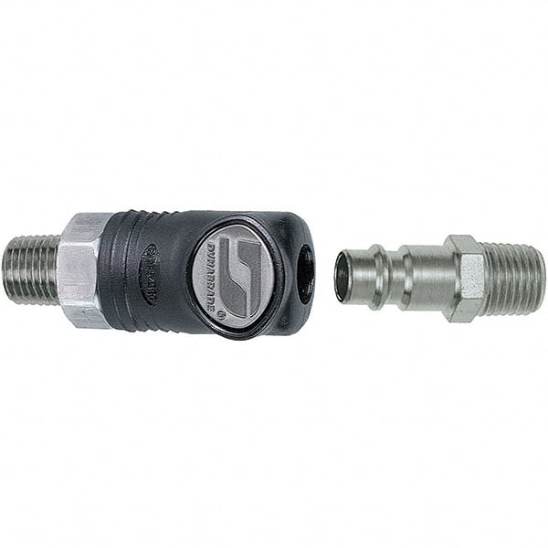 Dynabrade - 2 Piece 1/4" Body 1/4 NPT 150 psi Composite Industrial Pneumatic Coupling Plug Set - Apex Tool & Supply
