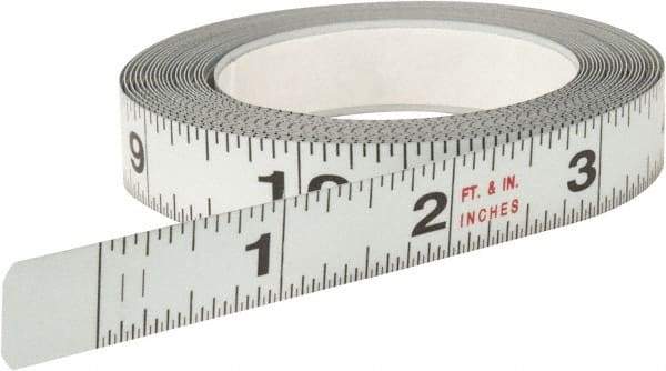 Starrett - 12 Ft. Long x 1/2 Inch Wide, 1/32 and 1/16 Inch Graduation, White, Steel Adhesive Tape Measure - Apex Tool & Supply