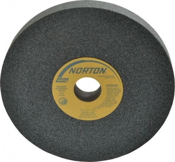 Norton - 8" Diam x 1-1/4" Hole x 1" Thick, J Hardness, 60 Grit Surface Grinding Wheel - Silicon Carbide, Type 1, Medium Grade, 3,600 Max RPM, Vitrified Bond, No Recess - Apex Tool & Supply