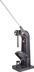 Dake - 2" Ram, 10" Throat Depth, 5 Ton Manual Arbor Press - 24-1/2" Max Work Height x 20" Max Work Width, Ratchet Leverage, 55:1 Leverage Ratio, 21-1/2" Base Width x 29" Base Depth - Apex Tool & Supply