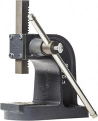 Dake - 1" Ram, 3-1/2" Throat Depth, 1 Ton Manual Arbor Press - 4-1/2" Max Work Height x 7" Max Work Width, Single Leverage, 25:1 Leverage Ratio, 4-1/4" Base Width x 9-1/2" Base Depth - Apex Tool & Supply