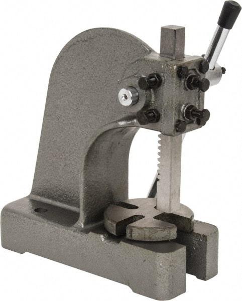 Interstate - 3/4" Ram, 3-1/4" Throat Depth, 1/2 Ton Manual Arbor Press - 4-1/2" Max Work Height x 6-1/2" Max Work Width, Single Leverage, 4" Base Width x 9-1/2" Base Depth - Apex Tool & Supply