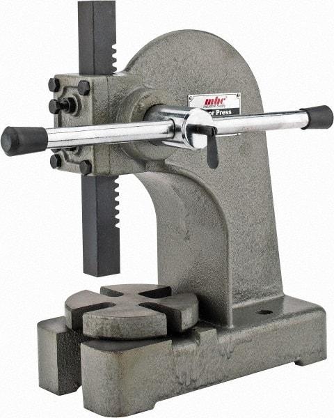 Interstate - 1" Ram, 4" Throat Depth, 1 Ton Manual Arbor Press - 5-1/4" Max Work Height x 8" Max Work Width, Single Leverage, 5" Base Width x 11" Base Depth - Apex Tool & Supply