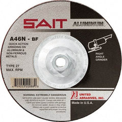 Sait - 46 Grit, 7" Wheel Diam, 1/4" Wheel Thickness, Type 27 Depressed Center Wheel - Aluminum Oxide, Resinoid Bond, N Hardness, 8,500 Max RPM, Compatible with Angle Grinder - Apex Tool & Supply