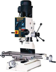 Rong Fu - 1 Phase, 20" Swing, Geared Head Mill Drill Machine - 28-3/4" Table Length x 8-1/4" Table Width, 18-1/8" Longitudinal Travel, 9" Cross Travel, 6 Spindle Speeds, 1 hp, 220 Volts - Apex Tool & Supply