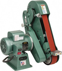 Burr King - 60 Inch Long x 2-1/2 Inch Wide Belt Grinder - 1-1/2 hp, 120/220 Volts, Vertical Belt, 800 to 8,000 Ft. per Min Belt Speed - Apex Tool & Supply
