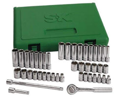 SK - 44 Piece 1/4" Drive Standard Deep Socket Set - 6 Points, 3/16 to 9/16", 4 to 15mm, Inch/Metric Measurement Standard - Apex Tool & Supply