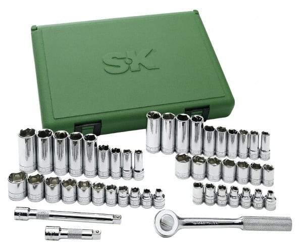 SK - 47 Piece 3/8" Drive Deep Well Socket Set - 6 Points, 1/4" to 7/8" (6mm to 19mm) Range, Inch/Metric Measurement Standard - Apex Tool & Supply