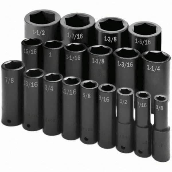 SK - 1/2" Drive Deep Impact Socket Set - 3/8 to 1-1/2", Inch Measurement Standard - Apex Tool & Supply