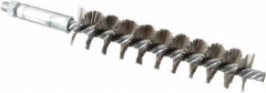 Schaefer Brush - 4" Brush Length, 7/8" Diam, Double Stem, Single Spiral Tube Brush - 6-1/4" Long, Stainless Steel, 1/4-28 Male Connection - Apex Tool & Supply