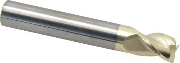 Accupro - 3/8", 3 Flute, Single End, Solid Carbide, 0.045" Corner Radius End Mill - 2-1/2" OAL, 37° Helix, Right Hand Flute, 1/2" LOC, Right Hand Cut - Apex Tool & Supply