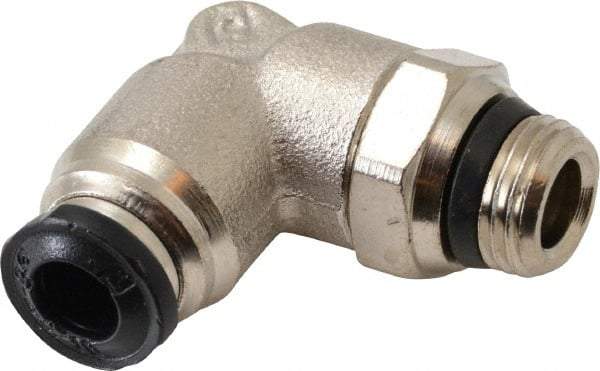 Alpha Technologies - 5mm Outside Diam, 1/8 Universal, Nickel Plated Brass Push-to-Connect Tube Male Swivel Elbow - 250 Max psi, Tube to Universal Thread Connection, Buna O-Ring - Apex Tool & Supply