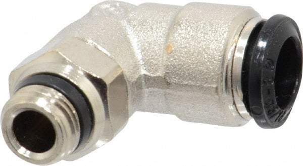 Alpha Technologies - 8mm Outside Diam, 1/8 Universal, Nickel Plated Brass Push-to-Connect Tube Male Swivel Elbow - 250 Max psi, Tube to Universal Thread Connection, Buna O-Ring - Apex Tool & Supply