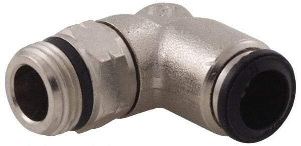 Alpha Technologies - 6mm Outside Diam, 1/8 Universal, Nickel Plated Brass Push-to-Connect Tube Male Swivel Elbow - 250 Max psi, Tube to Universal Thread Connection, Buna O-Ring - Apex Tool & Supply