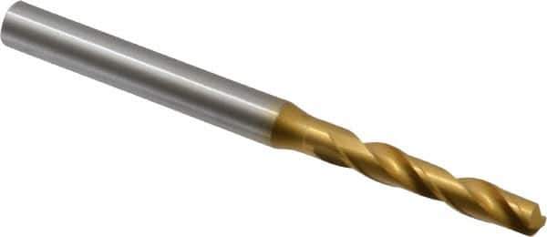OSG - #10 130° Spiral Flute Cobalt Screw Machine Drill Bit - TiN Finish, Right Hand Cut, 1-3/16" Flute Length, 3" OAL, Standard Point, Straight Shank - Apex Tool & Supply