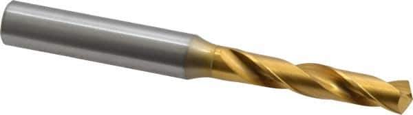 OSG - 0.277" 130° Spiral Flute Cobalt Screw Machine Drill Bit - TiN Finish, Right Hand Cut, 1-1/2" Flute Length, 3-5/16" OAL, Standard Point, Straight Shank - Apex Tool & Supply