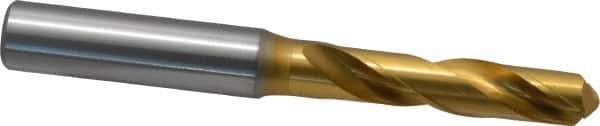 OSG - 0.404" 130° Spiral Flute Cobalt Screw Machine Drill Bit - TiN Finish, Right Hand Cut, 1-15/16" Flute Length, 4-1/32" OAL, Standard Point, Straight Shank - Apex Tool & Supply