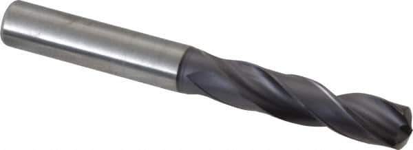 Kennametal - 9.70026mm 140° Spiral Flute Solid Carbide Screw Machine Drill Bit - Right Hand Cut, 47mm Flute Length, 89mm OAL, Standard Point, Straight Shank - Apex Tool & Supply