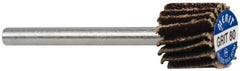 Merit Abrasives - 3/8" Diam x 3/8" Face Width, Medium Aluminum Oxide Coated Mounted Flap Wheel - 1/8" Shank Mount, 80 Grit, Cloth Backing, 40,000 Max RPM - Apex Tool & Supply