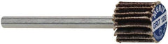 Merit Abrasives - 3/8" Diam x 3/8" Face Width, Fine Aluminum Oxide Coated Mounted Flap Wheel - 1/8" Shank Mount, 120 Grit, Cloth Backing, 40,000 Max RPM - Apex Tool & Supply