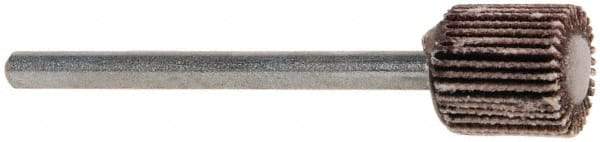Merit Abrasives - 3/8" Diam x 3/8" Face Width, Very Fine Aluminum Oxide Coated Mounted Flap Wheel - 1/8" Shank Mount, 180 Grit, Cloth Backing, 40,000 Max RPM - Apex Tool & Supply