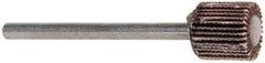 Merit Abrasives - 3/8" Diam x 3/8" Face Width, Very Fine Aluminum Oxide Coated Mounted Flap Wheel - 1/8" Shank Mount, 180 Grit, Cloth Backing, 40,000 Max RPM - Apex Tool & Supply