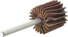 Merit Abrasives - 5/8" Diam x 5/8" Face Width, Fine Aluminum Oxide Coated Mounted Flap Wheel - 1/8" Shank Mount, 120 Grit, Cloth Backing, 37,000 Max RPM - Apex Tool & Supply