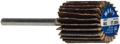 Merit Abrasives - 5/8" Diam x 3/4" Face Width, Medium Aluminum Oxide Coated Mounted Flap Wheel - 1/8" Shank Mount, 80 Grit, Cloth Backing, 37,000 Max RPM - Apex Tool & Supply