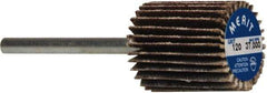 Merit Abrasives - 5/8" Diam x 3/4" Face Width, Fine Aluminum Oxide Coated Mounted Flap Wheel - 1/8" Shank Mount, 120 Grit, Cloth Backing, 37,000 Max RPM - Apex Tool & Supply