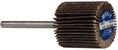 Merit Abrasives - 3/4" Diam x 3/4" Face Width, Fine Aluminum Oxide Coated Mounted Flap Wheel - 1/8" Shank Mount, 120 Grit, Cloth Backing, 35,000 Max RPM - Apex Tool & Supply