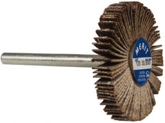 Merit Abrasives - 1-3/16" Diam x 3/16" Face Width, Fine Aluminum Oxide Coated Mounted Flap Wheel - 1/8" Shank Mount, 120 Grit, Cloth Backing, 30,000 Max RPM - Apex Tool & Supply
