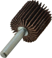 Merit Abrasives - 1" Diam x 1" Face Width, Medium Aluminum Oxide Coated Mounted Flap Wheel - 1/4" Shank Mount, 60 Grit, Cloth Backing, 30,000 Max RPM - Apex Tool & Supply