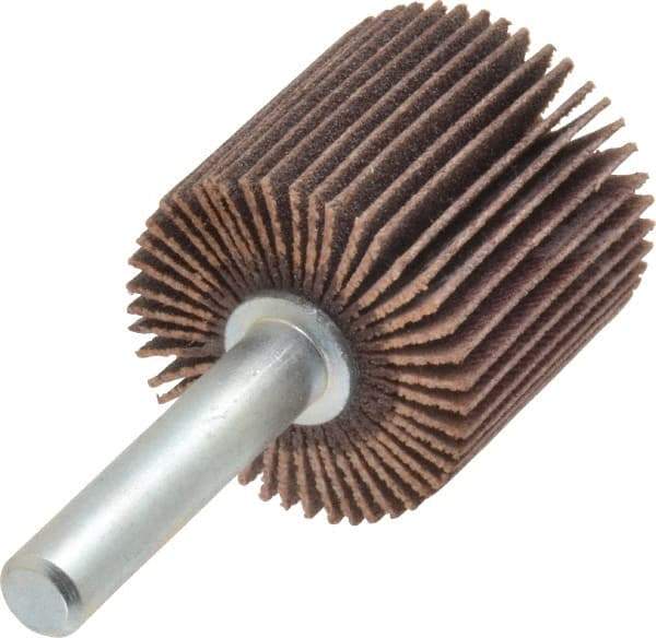 Merit Abrasives - 1" Diam x 1" Face Width, Very Fine Aluminum Oxide Coated Mounted Flap Wheel - 1/4" Shank Mount, 180 Grit, Cloth Backing, 30,000 Max RPM - Apex Tool & Supply