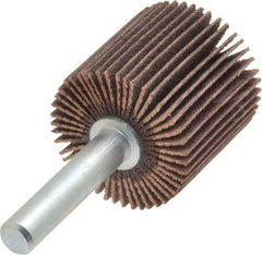 Merit Abrasives - 1" Diam x 1" Face Width, Very Fine Aluminum Oxide Coated Mounted Flap Wheel - 1/4" Shank Mount, 180 Grit, Cloth Backing, 30,000 Max RPM - Apex Tool & Supply